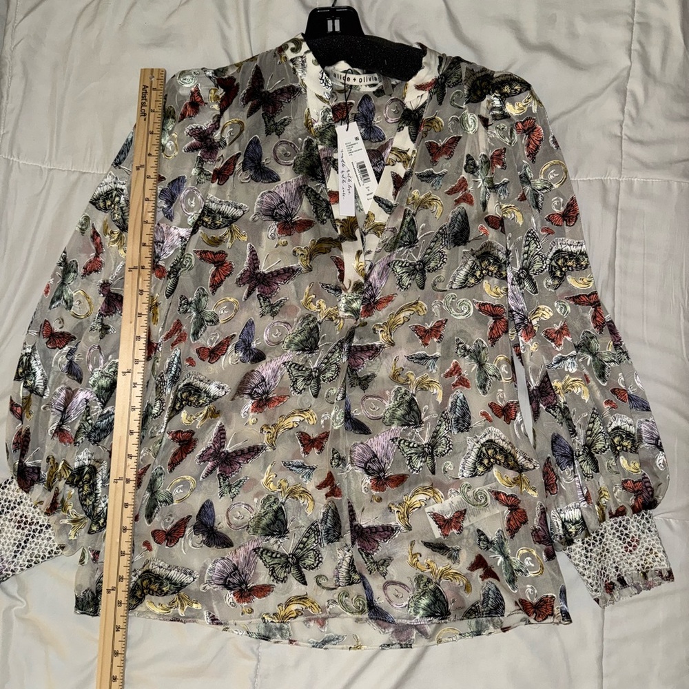 Alice + Olivia Multicolor Butterfly Print Blouse
